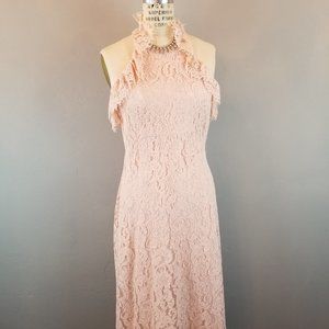 Nanette by Nanette Lepore Pink Lace Halter Midi Dress Women's Size 2